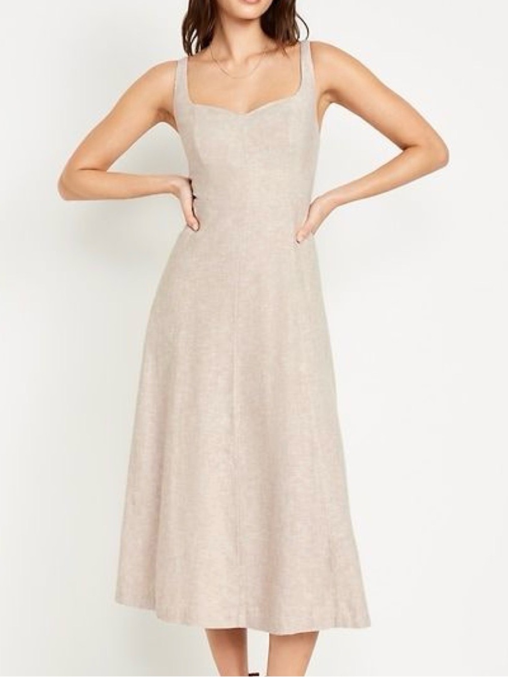 Old Navy Neutral Taupe Square-Neck Midi Dress